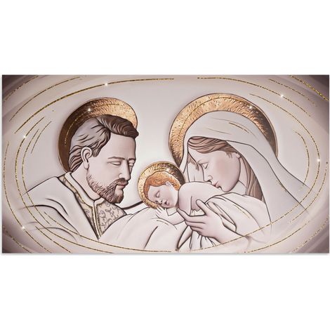 Lupia - Quadro moderno su tela in cotone Sacra famiglia SHINY 77x143 cm THE KISS CERAMIC con glitter e brillantini, Nativita' per soggiorno, capezzale camera da letto (1/4)
