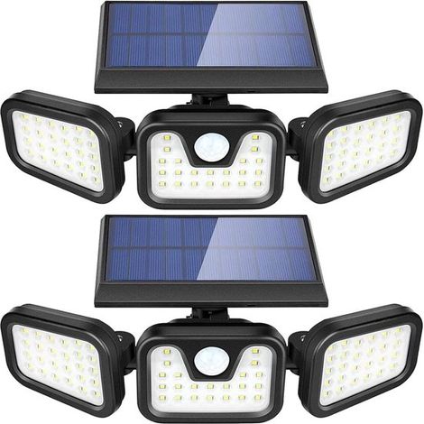 Deux lampes solaires d'extérieur, projecteurs ultra-lumineux de 3000 lumens avec détecteur de mouvement, étanches IP65, température de couleur de 6500K, projecteurs de sécurité solaires, adaptés aux g