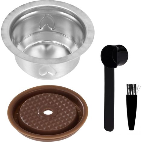 Capsules Réutilisables pour Machine Nespresso Vertuo, en Acier Inoxydable 80 ml avec Couvercle en Silicone Cuillère et Goupillon (1/5)
