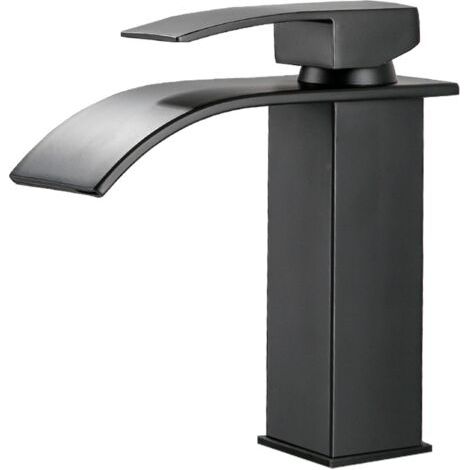 QORVA-Mitigeur cascade noir, mitigeur d'évier monotrou, mitigeur d'évier créatif en acier inoxydable (1/4)