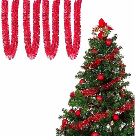 Ulisem 10er-Pack Weihnachtsgirlanden, rote Weihnachtsbaumgirlande, metallische Lamettagirlanden, für die Weihnachtsbaumdekoration im Innen- und Außenbereich (1/4)