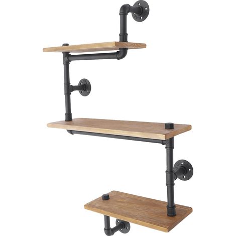 Étagère de rangement murale, design vintage, trois niveaux, Noir Brun (1/2)