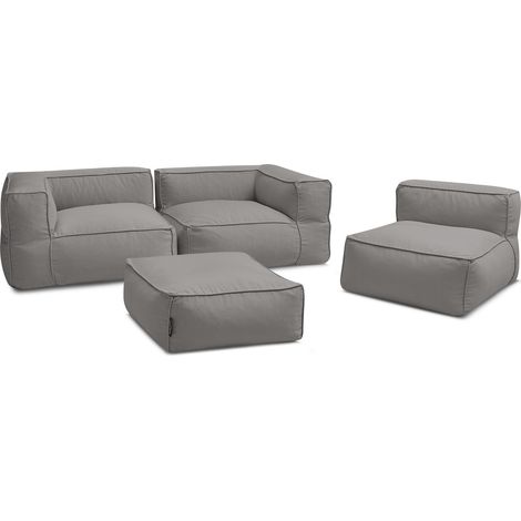 BOBOCHIC - Canapé de jardin modulable GIULIA avec bâche de protection, 2 angles, 1 chauffeuse 1 place et 1 pouf Gris foncé (1/5)