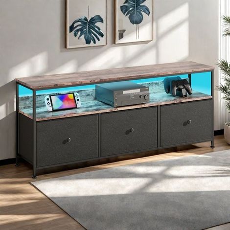 Buffet bas - TANANT - TV-Möbel 137 cm - Integrierte LED - 3 Schubladen - Schwarz - Metall