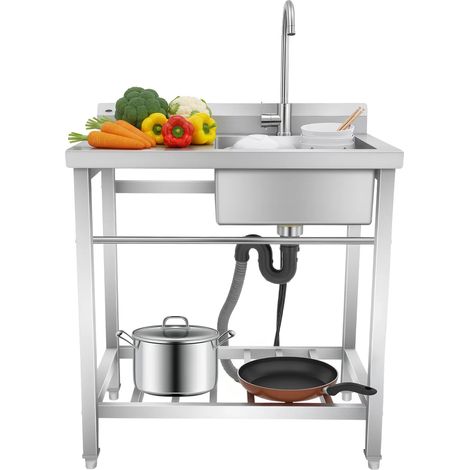 Lavello da cucina, 80 x 55 x 84 cm, acciaio inox 201, vasca singola, autoportante, portata 100 kg (1/5)