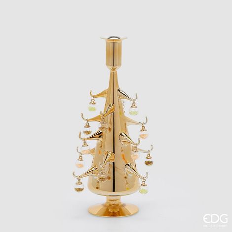 EDG Enzo De Gasperi Portacandela Pino Natalizio con Decori H 28 Cm Vetro Oro