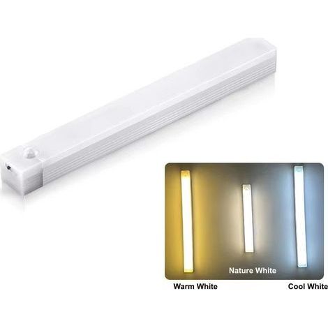 Veilleuse intelligente à détecteur de mouvement, bande LED pour chevet ou bureau, kit de fixation sous meuble, avec capteur de mouvement, intensité réglable, lot de 2 - lumière tricolore - 20 cm (1/5)