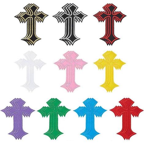 30 écussons croix colorés à coudre, appliqués brodés pour réparer vêtements, robes, chapeaux et accessoires DIY