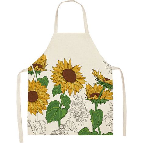 Delantal de cocina de lino [Tamaño: 68 x 55 cm] [Colores: Marrón, Blanco, Amarillo, Gris, Negro] [1 x Delantal] (1/5)