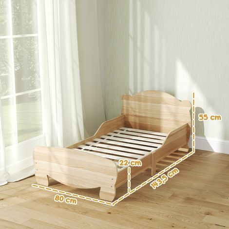 Lit enfant 143,5 x 80 cm, lit maison en bois massif, lit junior avec barrière de sécurité, lit de jeu supportant 80 kg, lit simple design ours pour chambre d'enfant, bois naturel (1/5)