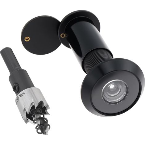 Optique de Porte en Laiton, à 200 Degrés avec foret de 16 mm pour Portes de 35 à 60 mm (Noir) (1/5)
