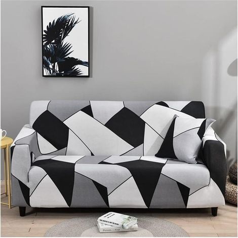 CSPARKV (3 places, noir, blanc, gris)Housse de canapé en tissu élastique très extensible - Housse de canapé imprimée - Housse de protection antidérapante pour meubles - Lavable en machine (1/4)