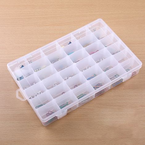 Boîte de rangement pour bijoux 2PCS 36 compartiments en ABS transparent avec séparateur amovible (1/5)