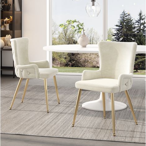 Esszimmerstuhl aus beigem Samt, 2er-Set, mit goldfarbenen Metallbeinen HAVRYA (1/5)
