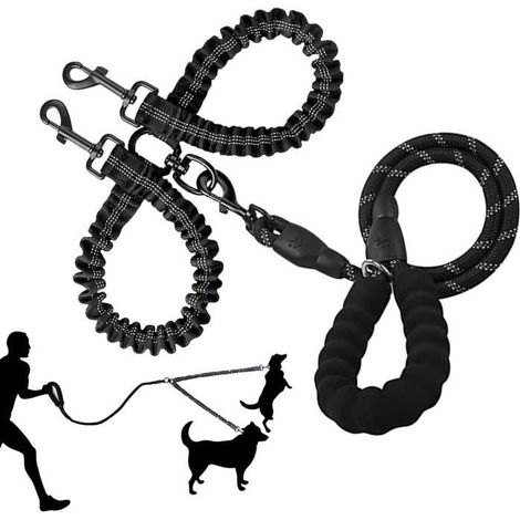 Laisse Double Anti-Enroulement pour 2 Chiens, Laisse Chien, Double séparateur pour Dresser et Marcher 2 Chiens(Color:Noire) (1/4)