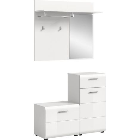 Meuble d'entrée + porte manteau miroir blanc - ICEDY (1/5)