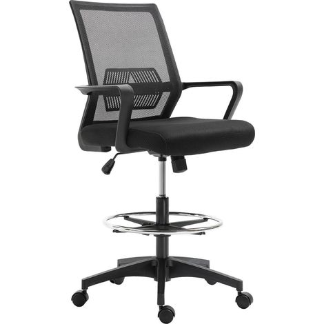 Dossier maille respirante Chaise de bureau haute réglable avec repose-pieds et roulettes pour bureau assis debout (1/5)