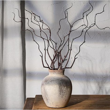 Vase Ancien en Céramique 15 cm, Terre Cuite, Décor Boho, Style Ferme, Vase Rustique pour Salon, Entrée, Table, Étagère, Cheminée, Vases Vintage Fait à la Main pour Fleurs Sèches et Fraîches (1/5)
