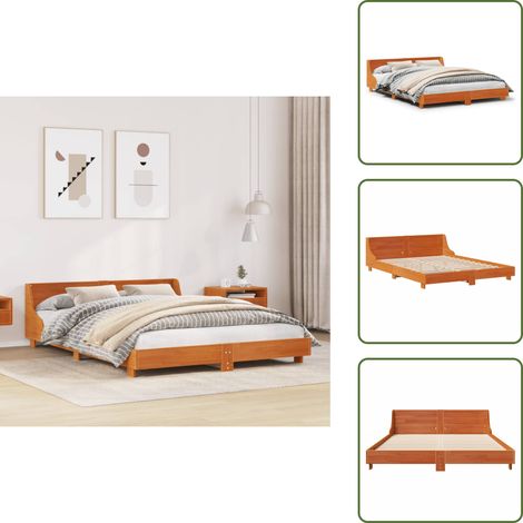 Cadre de lit sans matelas cire marron 140x190cm bois pin massif - Cadre De Lit - Lit Double - Lit En Bois - Lit Design - Meuble Chambre (1/5)