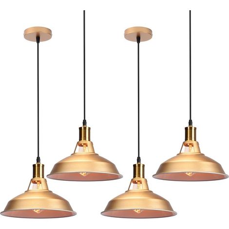 Suspension Filaire en Métal E27 Lustre Plafonnier Vintage Rétro 27cm x 12,5cm Doré et Blanc 4PCS (1/5)