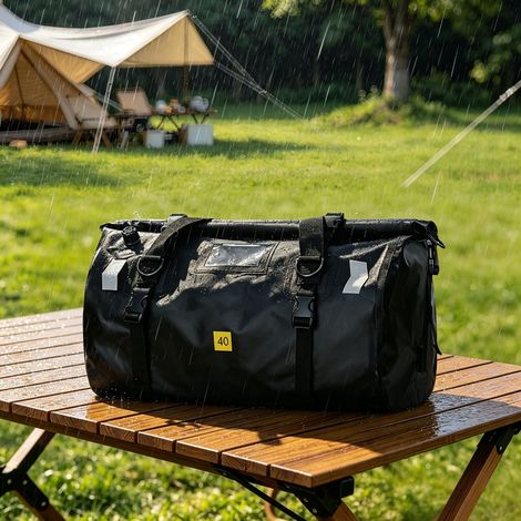 Motorrad-Hecktasche 40L, Wasserdichte PVC-Tasche mit Schnellverschluss, Reflektierende Streifen, Geeignet für Motorrad, Camping (1/5)