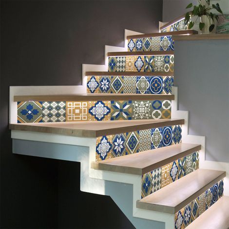 Stickers adhésifs escalier carrelages contremarche - JEROMENO - 2 bandes de 15x105cm (1/3)