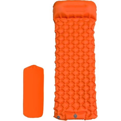 Colchón hinchable de camping, individual con almohada integrada, 190 x 60 x 5 cm (naranja) (1/5)