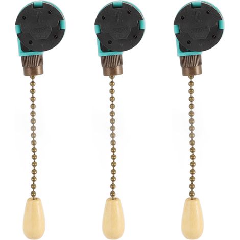 Interrupteur à tirette pour plafonnier (lot de 3), 3 vitesses, 4 fils, compatible avec ventilateurs de plafond, lampes et appliques murales, bronze.