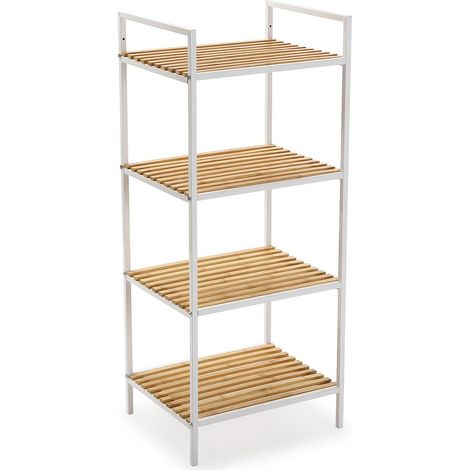 Étagère Blanche de Style Rustique, Dimensions (H x L x L) 95,0 x 32,5 x 39,0 cm, Bambou, métal, Couleur Blanche (1/4)