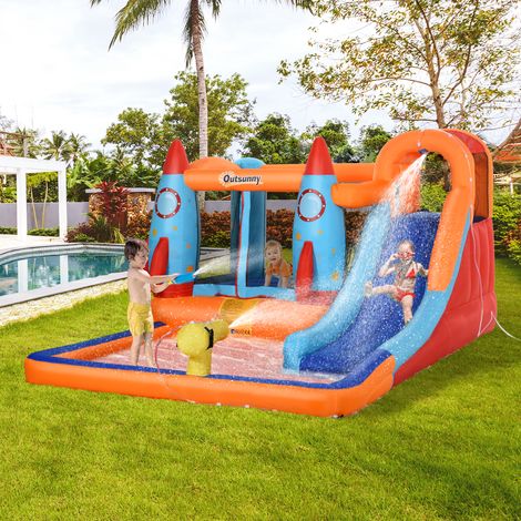 Piscine château gonflable enfants toboggan trampoline pompe électrique multicolores - Dimensions: 350x250x185cm