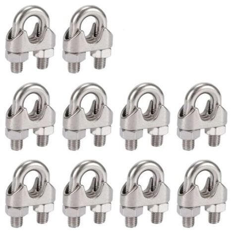 Lot de 10 serre-câbles en acier inoxydable 304 de 5mm, avec clips duplex pour corde à linge, auvent et fixation