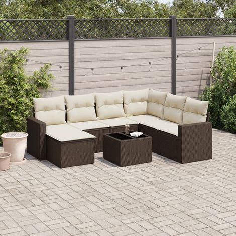 Set sofás de jardín 8 piezas y cojines ratán sintético marrón vidaXL (1/3)