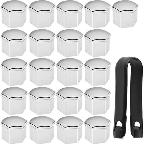 Juego de 21 piezas que incluye tapas decorativas para tuercas y tornillos de rueda de 21 mm, tapas plateadas para tornillos de rueda, protectores de neumáticos, tapas para tornillos y herramientas de  (1/4)