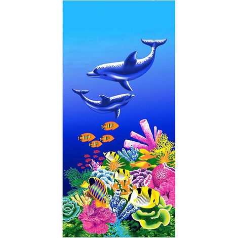 Serviette de plage pour filles, motif dauphins, 150 x 70 cm, douce, idéale pour les amoureuses de la plage. (1/5)