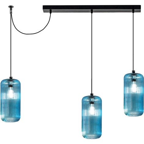 Sospensione vetro colorato gea luce raika br3 e27 led lampada soffitto decentramento moderna, colore blu