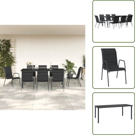 Ensemble à manger de jardin 9 pcs noir textilène et acier - Salon De Jardin - Mobilier De Jardin - Set De Table - Table Et Chaises - Table Extérieure (1/5)