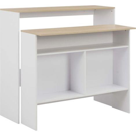Bartisch mit 2 Tischplatten Weiß und Eichefarben 130x40x120 cm