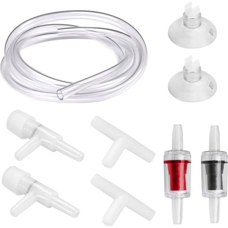1 Kit Accessoires Pompe à Air, Tuyau 1m, Séparateur 3 Voies, Valve Contrôle, Clip Suction, Aquarium Eau Douce Salée