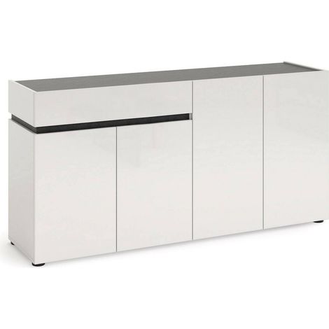 Credenza Beinette, Madia 2 Ripiani, un Cassetto Made in Italy, 42x160x80h cm Bianco Lucido (1/4)