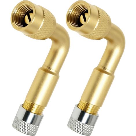 2 Pièces Rallonge Valve Pneu 90 Degrés, Valve Coudée Moto en Laiton, Embout de Gonflage Universel pour Voiture, Camion, Vélo et Scooter, Adaptateur Valve Pneu avec Bouchon (1/5)