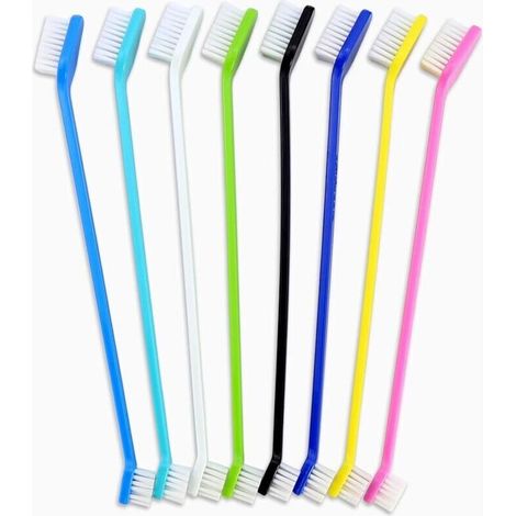 Ensemble de 8 brosses à dents pour animaux de compagnie - Double tête, pratique pour le nettoyage des dents et l'hygiène buccale, convient aux chiens et chats de petite et grande taille, 8 couleurs (1/4)