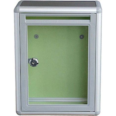 Kleiner, transparenter Wandbriefkasten mit Schloss. Wandbriefkasten aus Acryl-Aluminium.