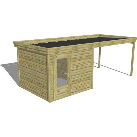 ABRI DE JARDIN bois Pin autoclave 27mm - 6,14x2,64m / 16,2m2 - Bac acier - Abri Français (1/5)