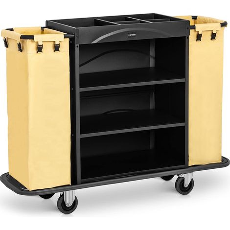 Helloshop26 – Chariot de service pour hôtel 150 kg – 2 sacs à linge amovibles – Cadre en acier thermolaqué – 4 roulettes pivotantes avec frein (1/5)