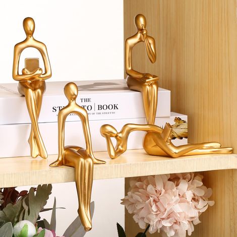 Lot de 4 Statues de penseur dorées pour décorer Votre Maison, Votre Bureau ou Votre étagère avec des Sculptures d'art abstraites - Cadeau pour Anniversaire, Noël, Thanksgiving, Maman (1/5)
