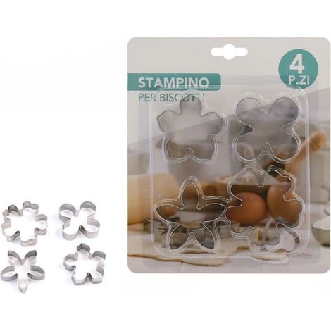 TrAdE Shop Traesio - Set 4 Pezzi Stampi Stampini Forme Taglia Biscotti Dolci Pasta Forma Fiore 74127 -