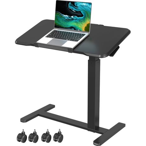 Bureau Assis-Debout 80x40 réglable, Table Chevet Pliable Noir Table d'ordinateur portable plateau inclinable 180°, utilisable des deux côtés du lit, 4 roulettes pivotantes verrouillables (1/5)