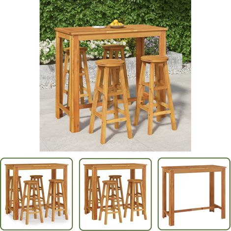 The Living Store Ensemble de bar de jardin 5 pcs bois d'acacia solide - Ensemble De Salon De Jardin - Meubles De Jardin - Table De Bar Extérieur - Chaises De Bar - Acacia Massif (1/5)