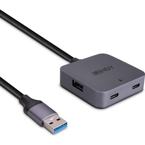 Hub USB Lindy 3.2 Gen 1 Tipo A 5000 Mbit/s Negro Gris, 43388