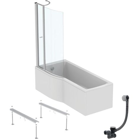 Pack baignoire bain douche 170 x 80 cm gauche IDEAL STANDARD Connect Air + tablier + pare bain avec volet  + pieds + vidage Chromé